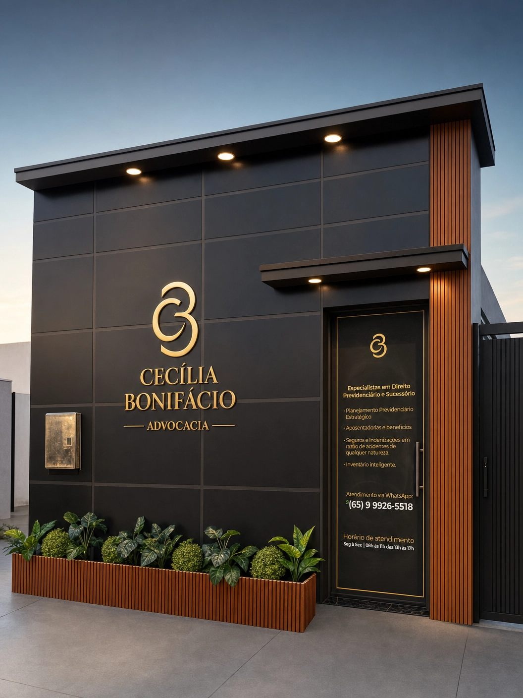 Fachada profissional do escritório Cecília Bonifácio Advocacia Previdenciária em Comodoro-MT
